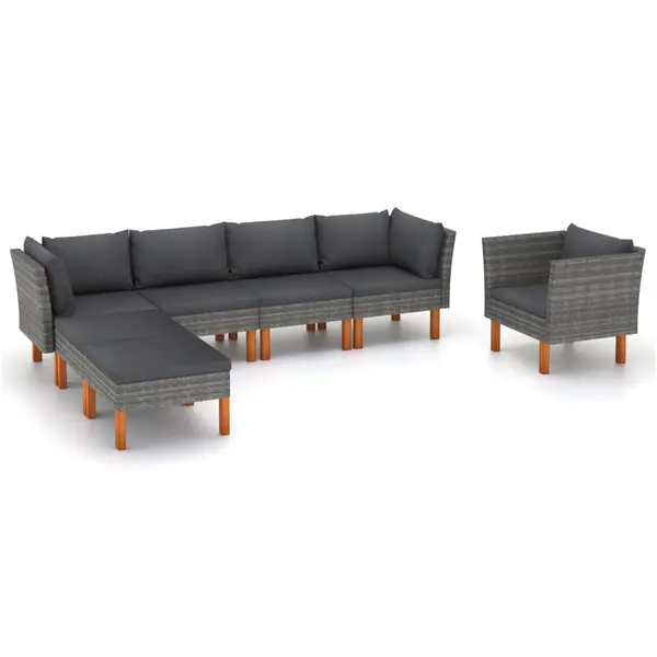 Gossi set mobilier gradina, 7 piese, gri, poliratan si lemn eucalipt
