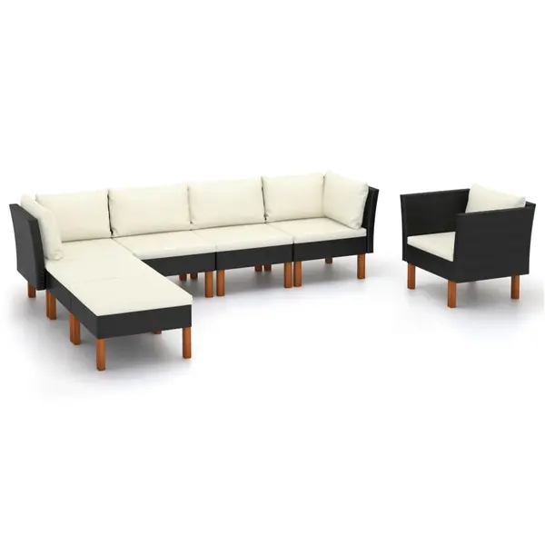 Gossi set mobilier gradina, 7 piese, negru, poliratan/lemn eucalipt