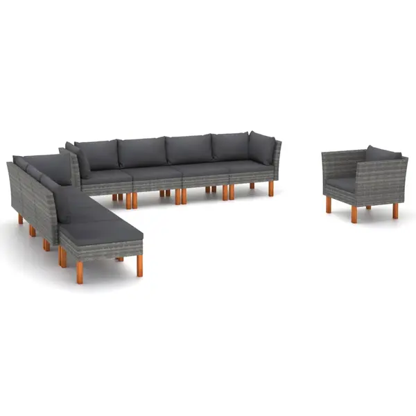 Gossi set mobilier gradina, 9 piese, gri, poliratan si lemn eucalipt