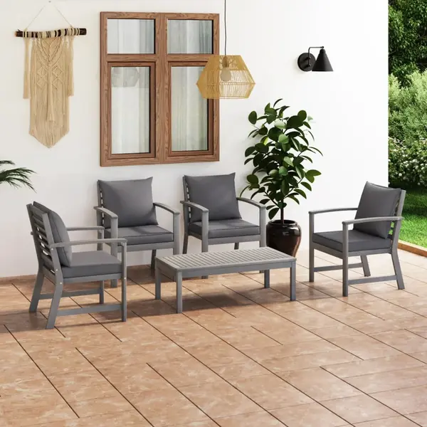 Gossi set mobilier gradina cu perna, 5 piese, gri, lemn masiv acacia