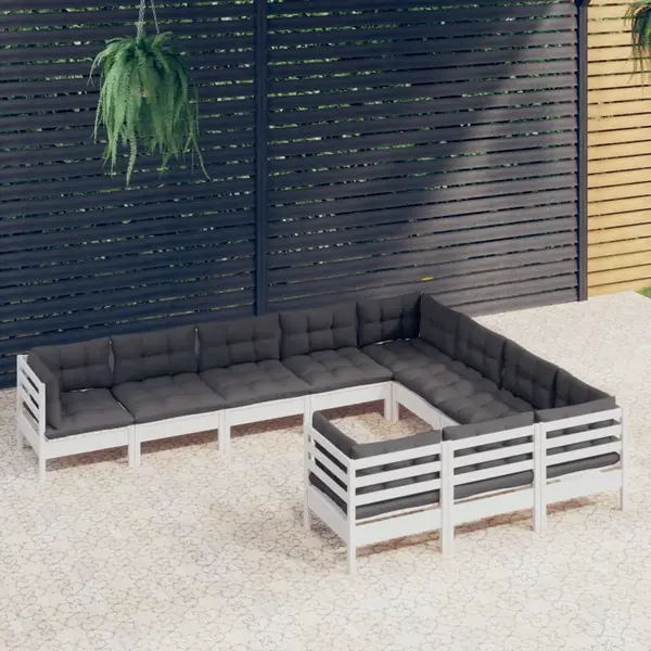 Gossi set mobilier gradina cu perne, 10 piese, alb, lemn de pin