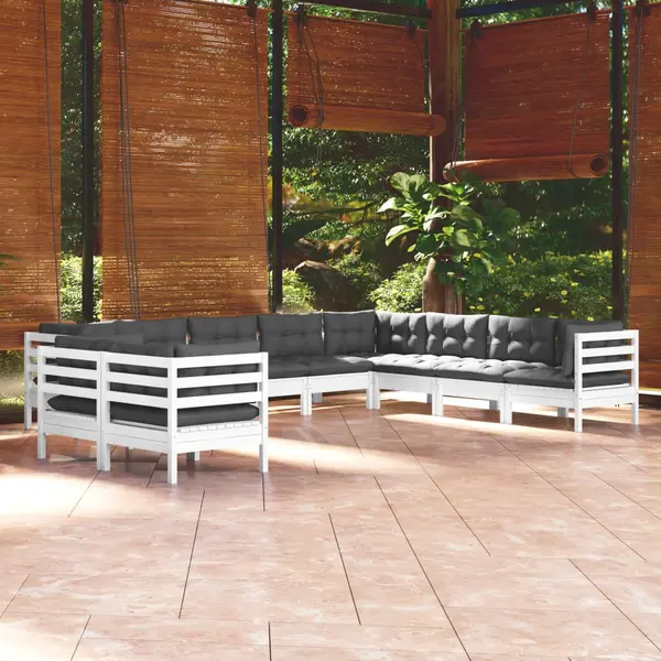 Gossi set mobilier gradina cu perne, 10 piese, alb, lemn masiv de pin