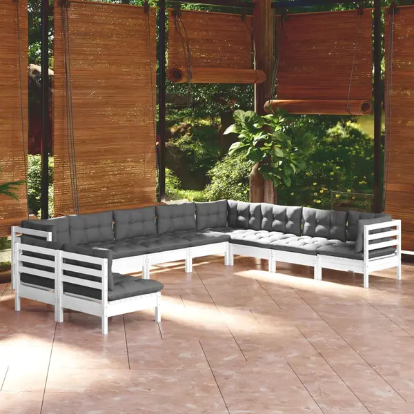 Gossi set mobilier gradina cu perne, 10 piese, alb, lemn masiv pin
