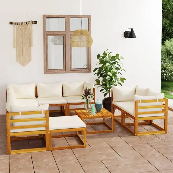 Gossi set mobilier gradina cu perne 10 piese crem lemn masiv acacia