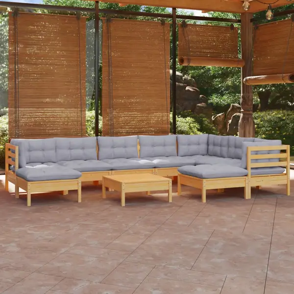 Gossi set mobilier gradina cu perne, 10 piese, gri, lemn masiv pin