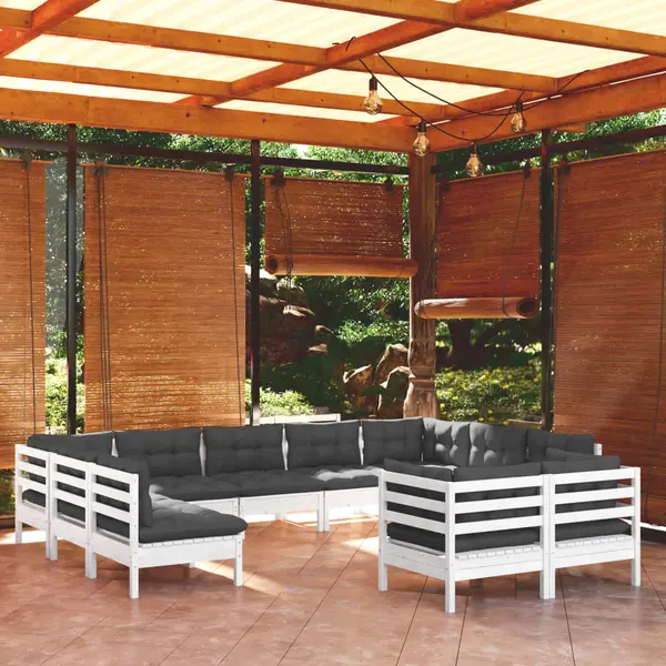 Gossi set mobilier gradina cu perne, 11 piese, alb, lemn masiv de pin