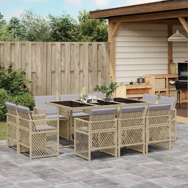 Gossi set mobilier gradina cu perne, 11 piese bej combinat poliratan