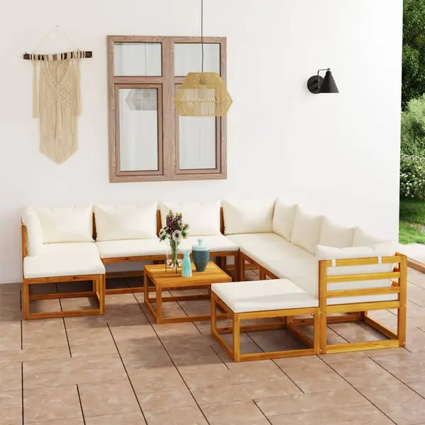 Gossi set mobilier gradina cu perne 11 piese crem lemn masiv acacia