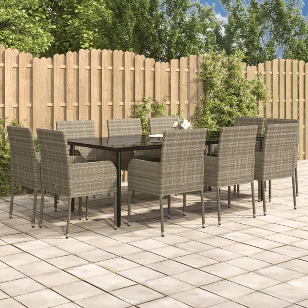 Gossi set mobilier gradina cu perne, 11 piese, negru si gri poliratan