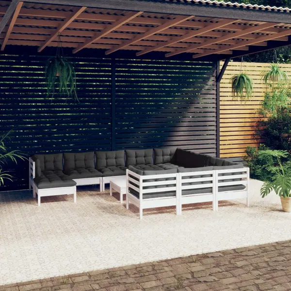 Gossi set mobilier gradina cu perne, 12 piese, alb, lemn de pin