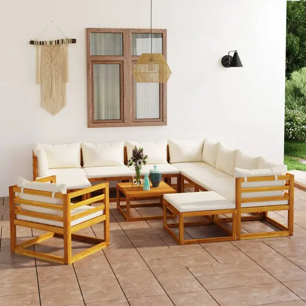 Gossi set mobilier gradina cu perne 12 piese crem, lemn masiv acacia
