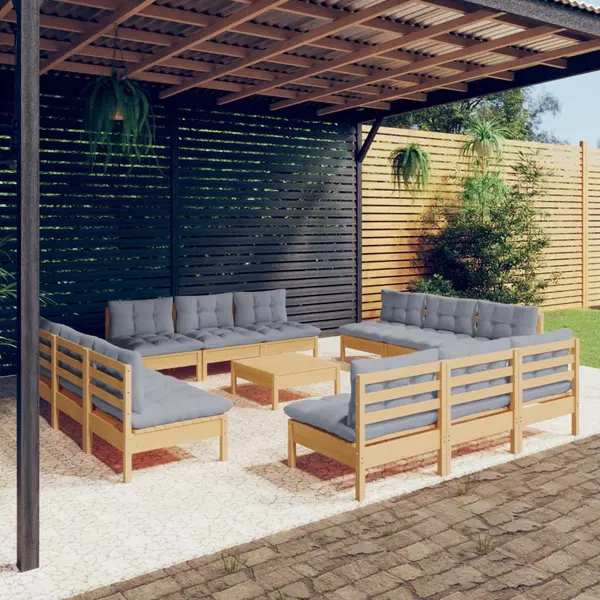 Gossi set mobilier gradina cu perne, 13 piese, gri, lemn de pin