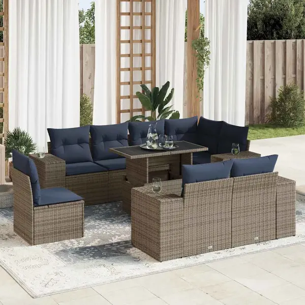 Gossi set mobilier gradina cu perne 16piese gri poliratan/lemn acacia