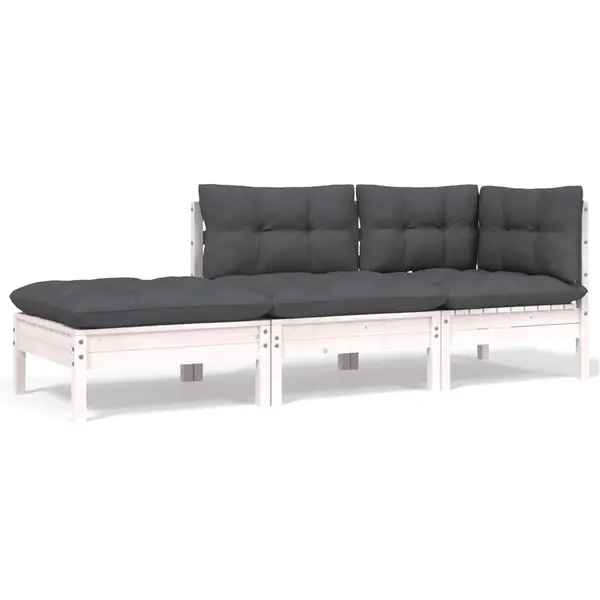 Gossi set mobilier gradina cu perne, 3 piese, alb, lemn masiv pin