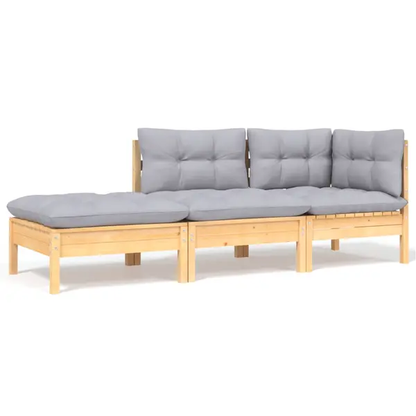 Gossi set mobilier gradina cu perne, 3 piese, gri, lemn masiv pin