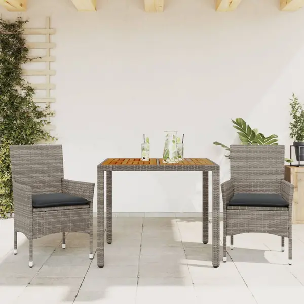Gossi set mobilier gradina cu perne 3 piese gri poliratan/lemn acacia