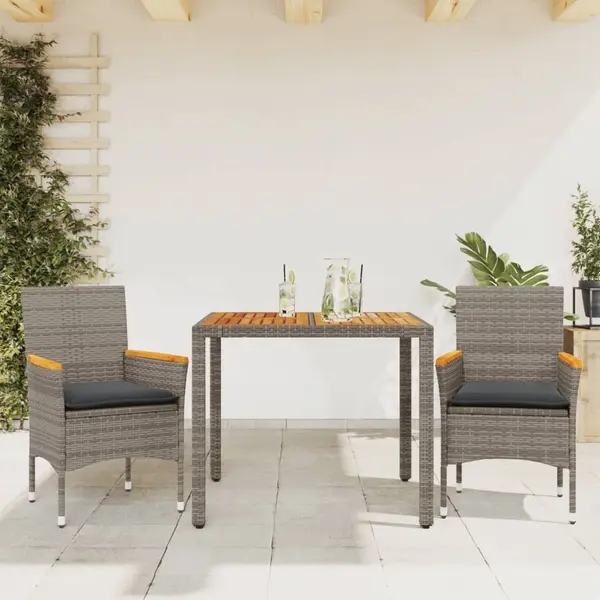 Gossi set mobilier gradina cu perne 3 piese gri poliratan/lemn acacia