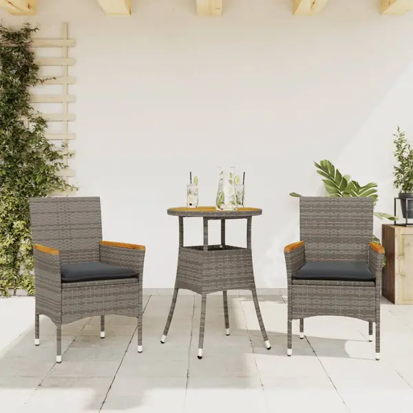 Gossi set mobilier gradina cu perne 3 piese gri poliratan/lemn acacia
