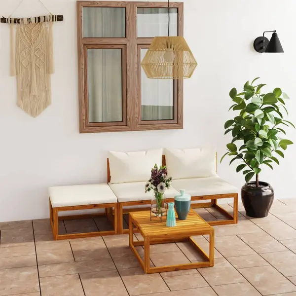 Gossi set mobilier gradina cu perne, 4 piese, crem, lemn masiv acacia