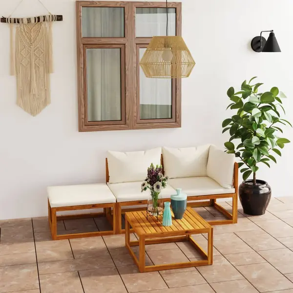 Gossi set mobilier gradina cu perne, 4 piese, crem, lemn masiv acacia