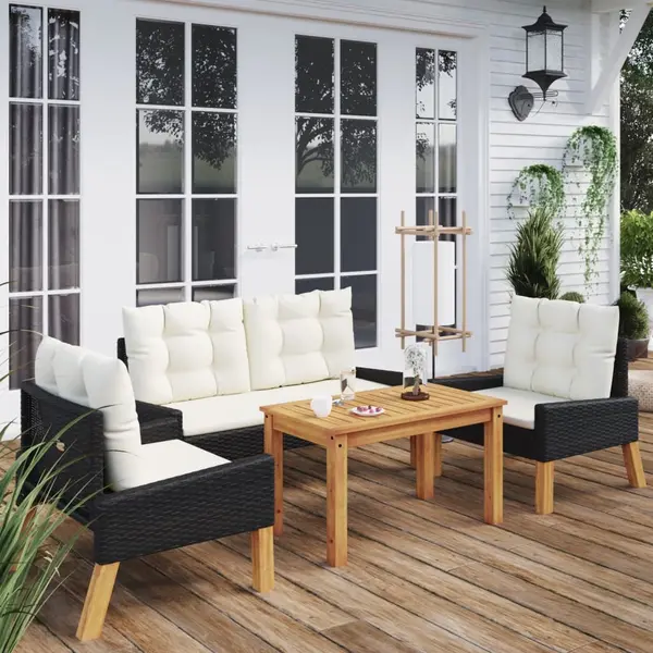 Gossi set mobilier gradina cu perne 4 piese poliratan si lemn masiv
