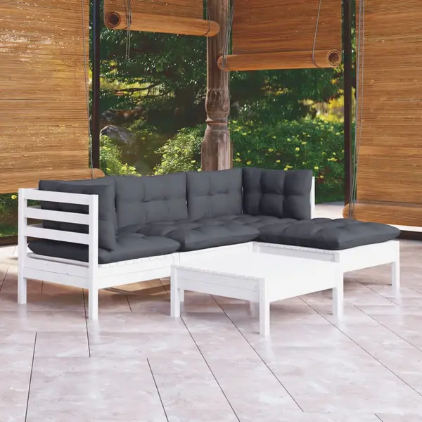 Gossi set mobilier gradina cu perne, 5 piese, alb, lemn de pin