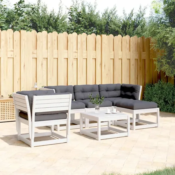 Gossi set mobilier gradina cu perne 5 piese alb lemn masiv de pin