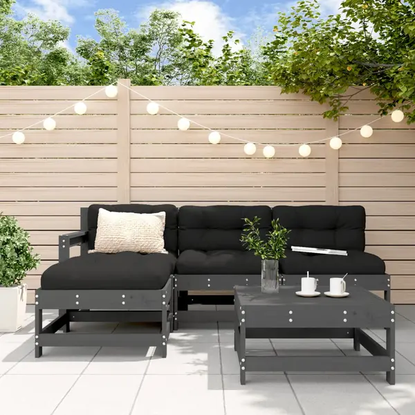 Gossi set mobilier gradina cu perne, 5 piese, gri, lemn masiv