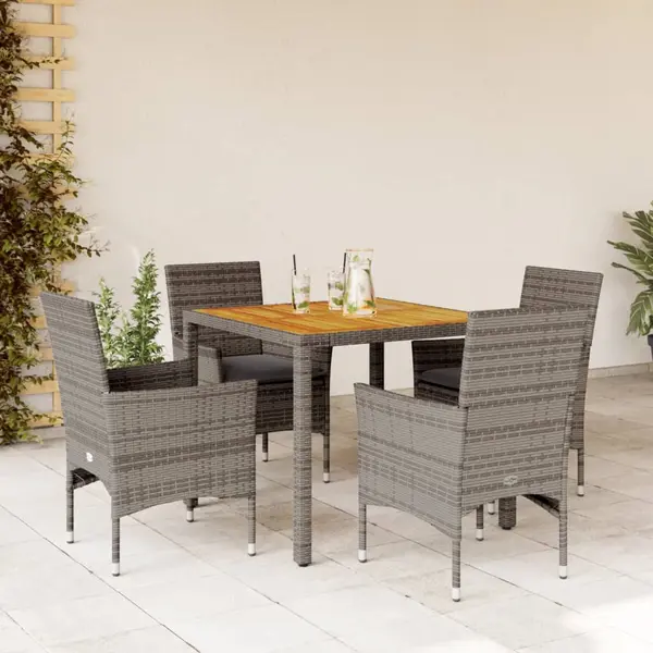 Gossi set mobilier gradina cu perne 5 piese gri poliratan/lemn acacia