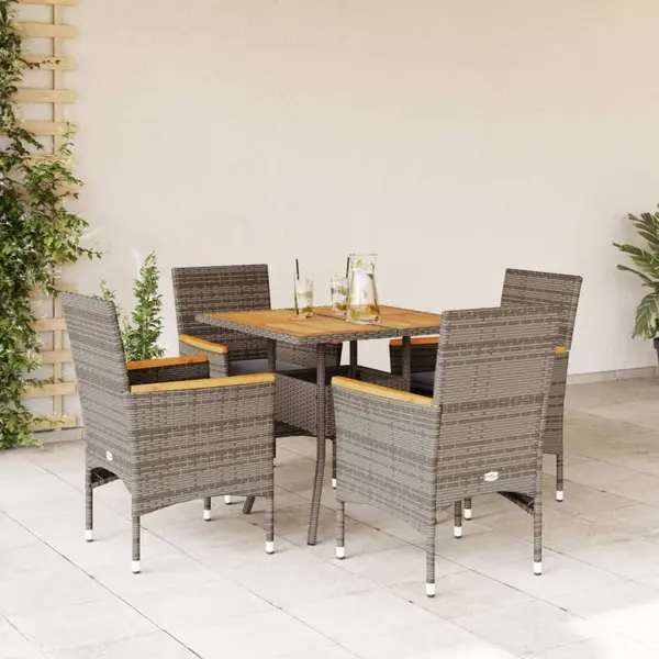 Gossi set mobilier gradina cu perne 5 piese gri poliratan/lemn acacia