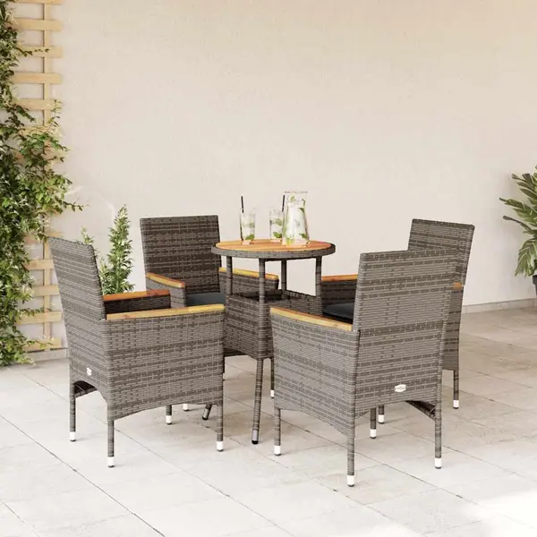 Gossi set mobilier gradina cu perne 5 piese gri poliratan/lemn acacia