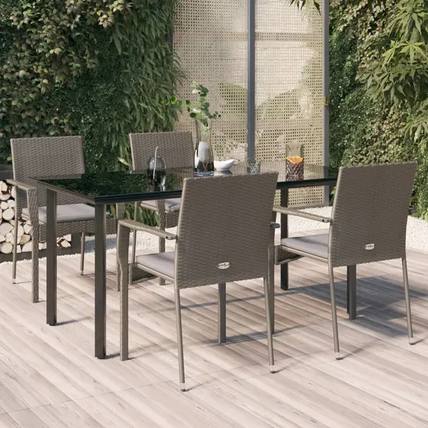 Gossi set mobilier gradina cu perne, 5 piese, negru si gri, poliratan