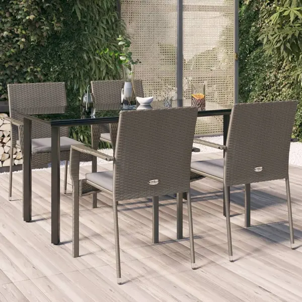Gossi set mobilier gradina cu perne, 5 piese, negru si gri, poliratan