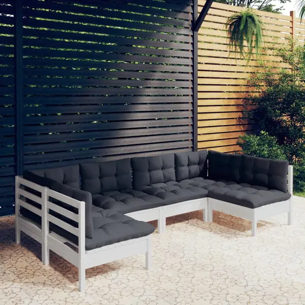 Gossi set mobilier gradina cu perne, 6 piese, alb, lemn masiv de pin