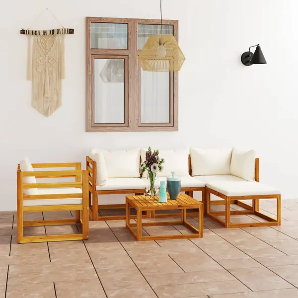 Gossi set mobilier gradina cu perne, 6 piese, crem, lemn masiv acacia