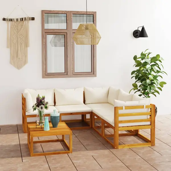 Gossi set mobilier gradina cu perne, 6 piese, crem, lemn masiv acacia