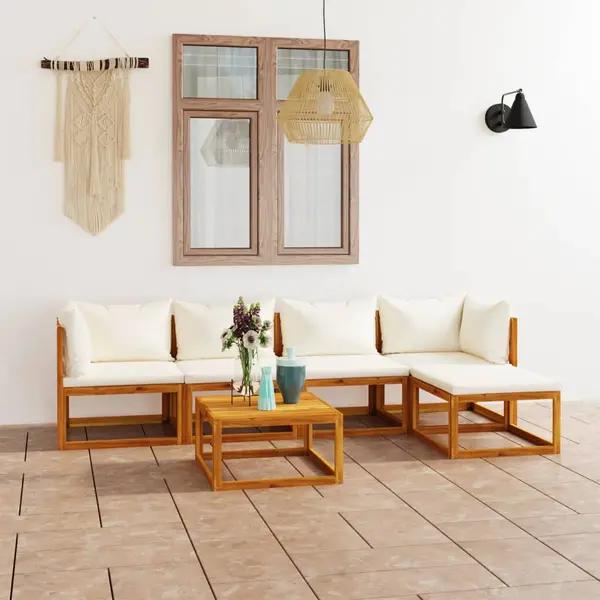 Gossi set mobilier gradina cu perne, 6 piese, crem, lemn masiv acacia