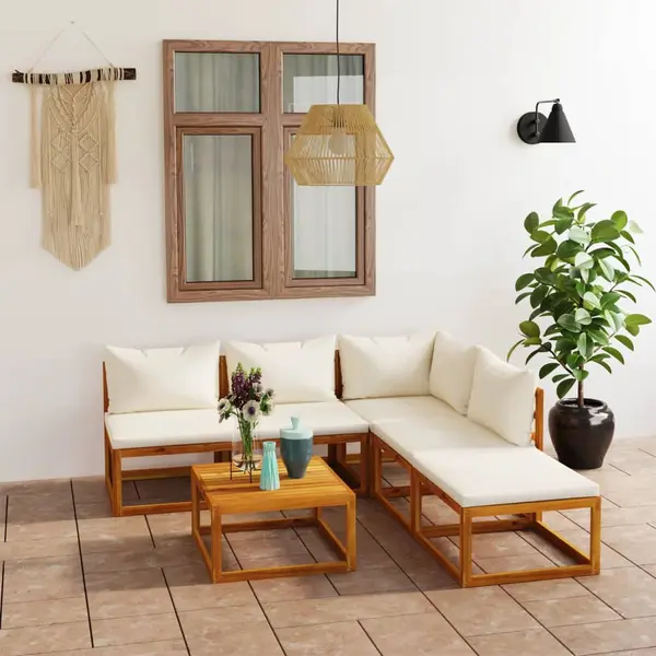 Gossi set mobilier gradina cu perne, 6 piese, crem, lemn masiv acacia