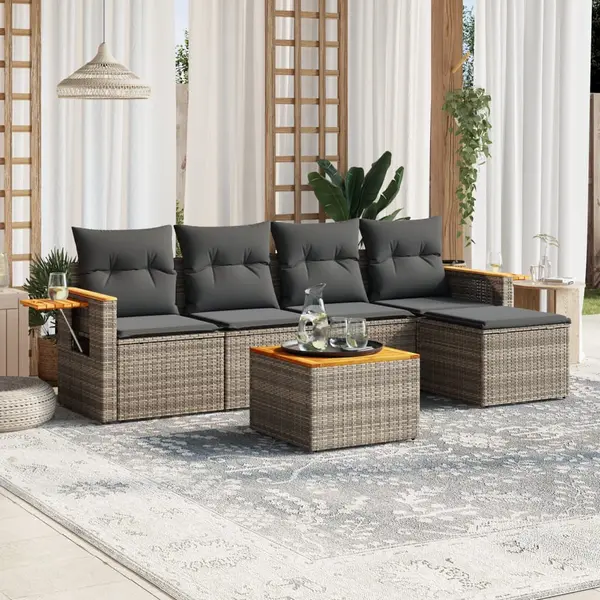 Gossi set mobilier gradina cu perne, 6 piese, gri, poliratan