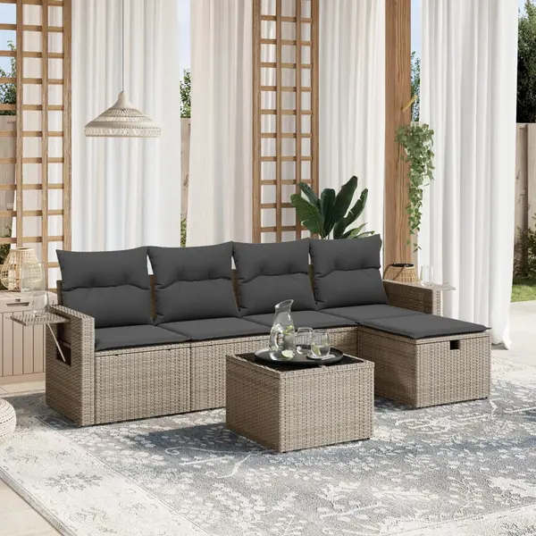 Gossi set mobilier gradina cu perne, 6 piese, gri, poliratan
