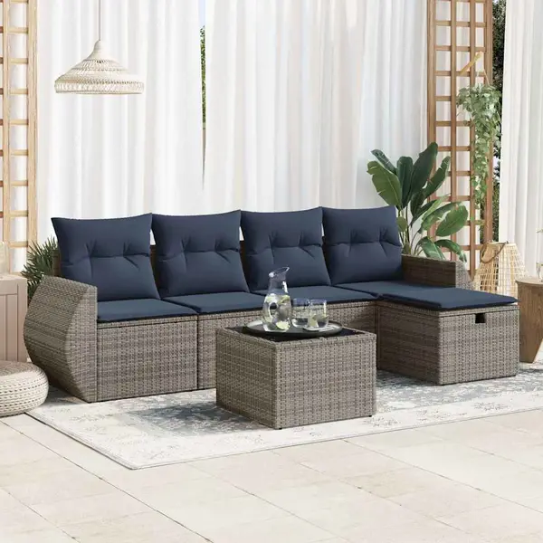 Gossi set mobilier gradina cu perne, 6 piese, gri, poliratan