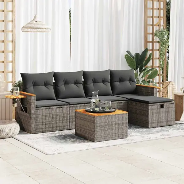 Gossi set mobilier gradina cu perne, 6 piese, gri, poliratan
