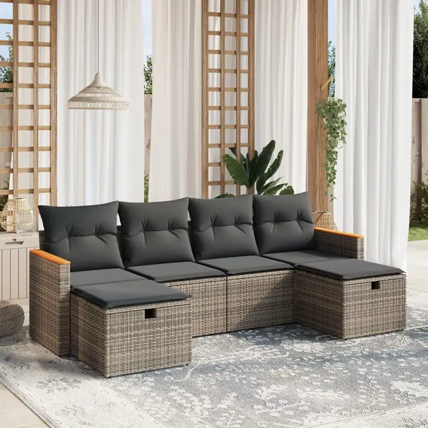 Gossi set mobilier gradina cu perne, 6 piese, gri, poliratan
