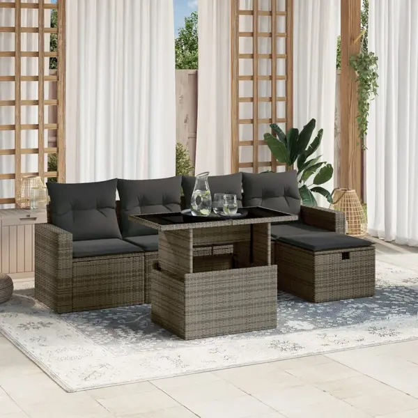 Gossi set mobilier gradina cu perne, 6 piese, gri, poliratan