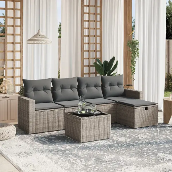 Gossi set mobilier gradina cu perne, 6 piese, gri, poliratan