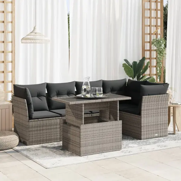 Gossi set mobilier gradina cu perne, 6 piese, gri, poliratan