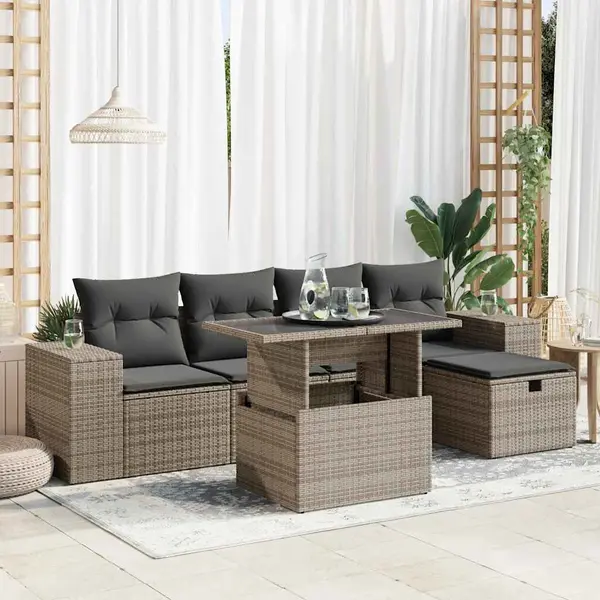 Gossi set mobilier gradina cu perne, 6 piese, gri, poliratan