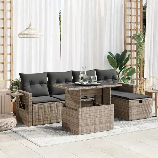 Gossi set mobilier gradina cu perne, 6 piese, gri, poliratan