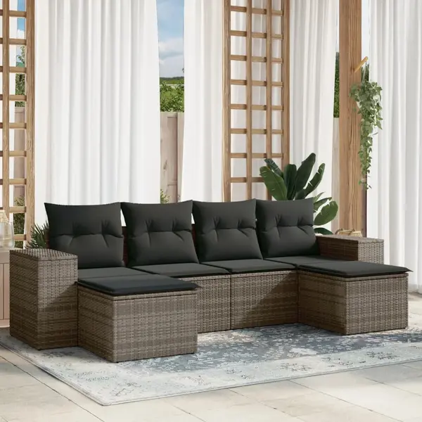 Gossi set mobilier gradina cu perne, 6 piese, gri, poliratan