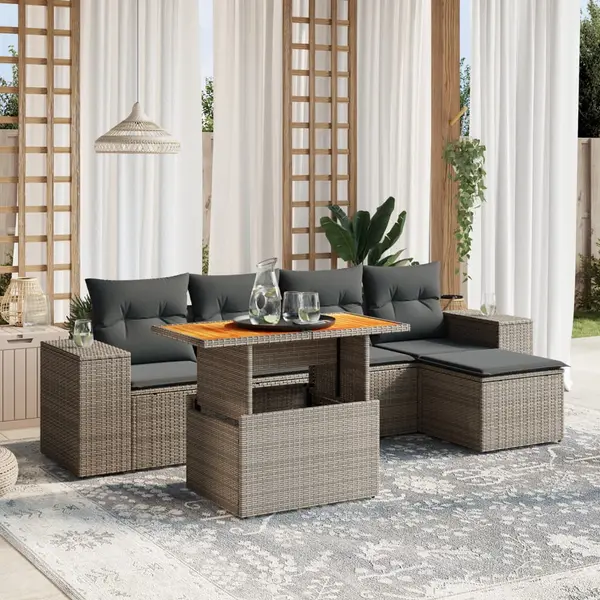 Gossi set mobilier gradina cu perne, 6 piese, gri, poliratan